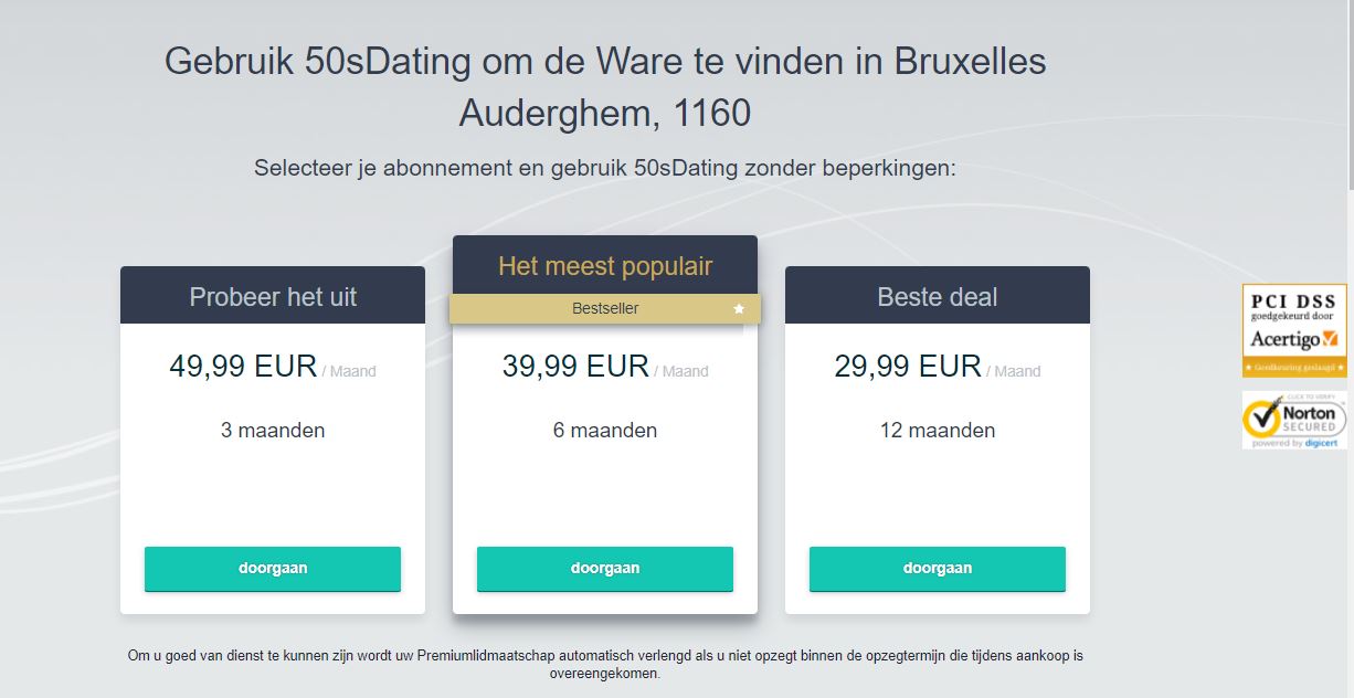 Prijzen en Abonnementsopties bij 50sDating